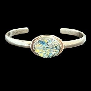 Vintage Taxco Mexico sterling silver and dichroic glass cuff bracelet